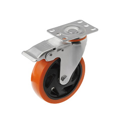 Колесо поворотное усиленное полиуретан SCBM 55 125 мм с тормозом (увеличенная площадка)